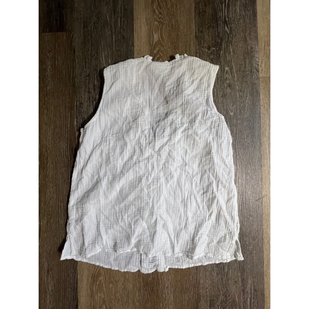 Gap Sleeveless Ruffle Top Womens L White Excellent Gauze V-Neck Cotton Blouse - Picture 5 of 5